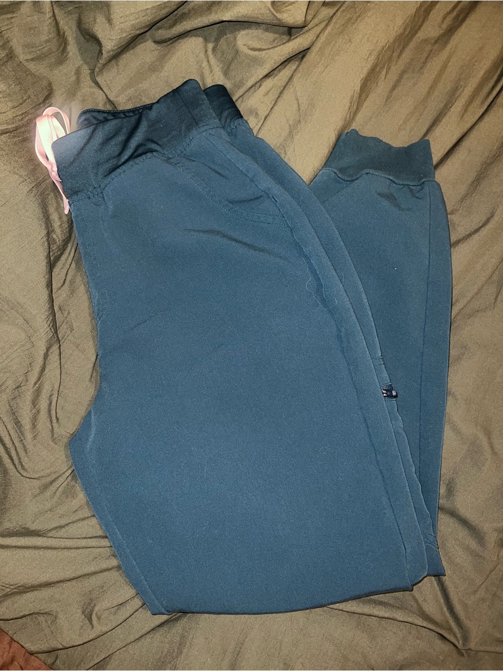 Figs Caribbean Blue Joggers with Pink Drawstring